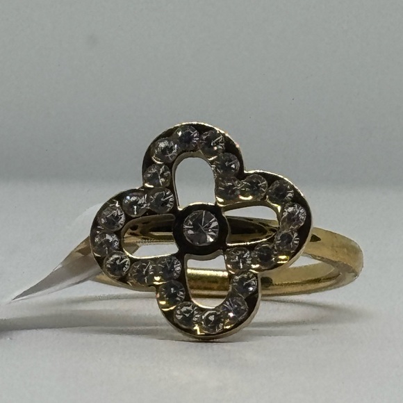 Gold Tone Crystal Rhinestone Clove Stainless Steel Fashion Ring SZ 8 - Picture 1 of 9
